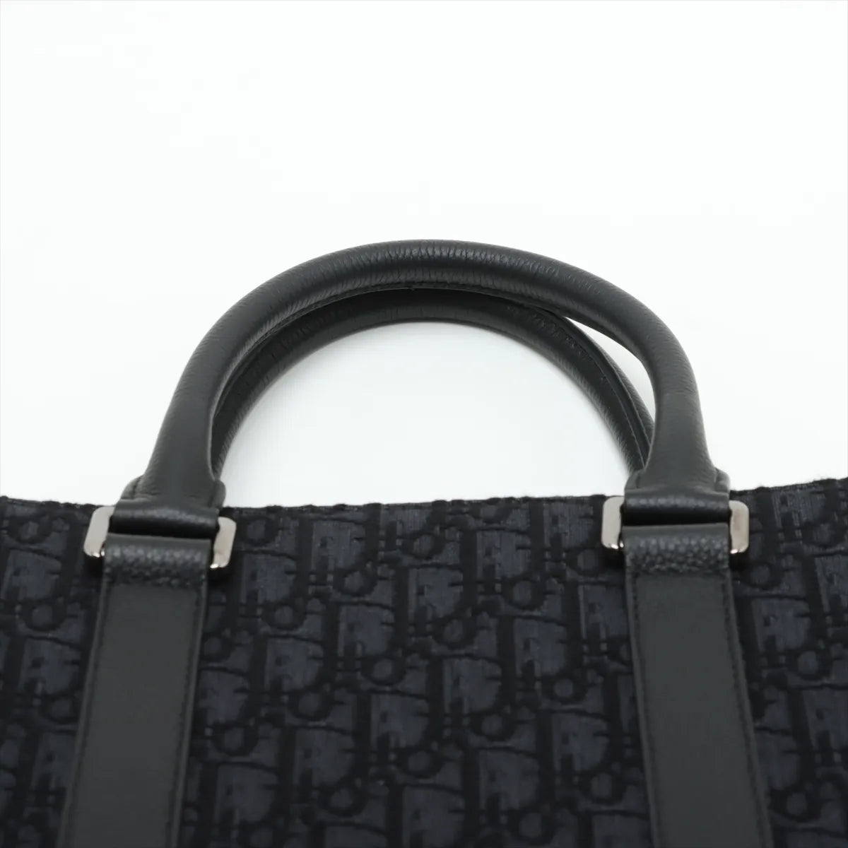 Christian Dior Oblique East West Canvas Leather Two-Way Handbag Black