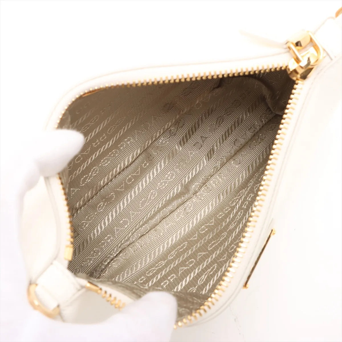 Prada Saffiano Leather Chain Shoulder Bag White