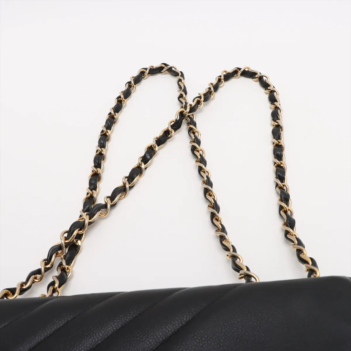 Chanel CC Logo Caviar Skin Single Flap Double Chain Bag Black