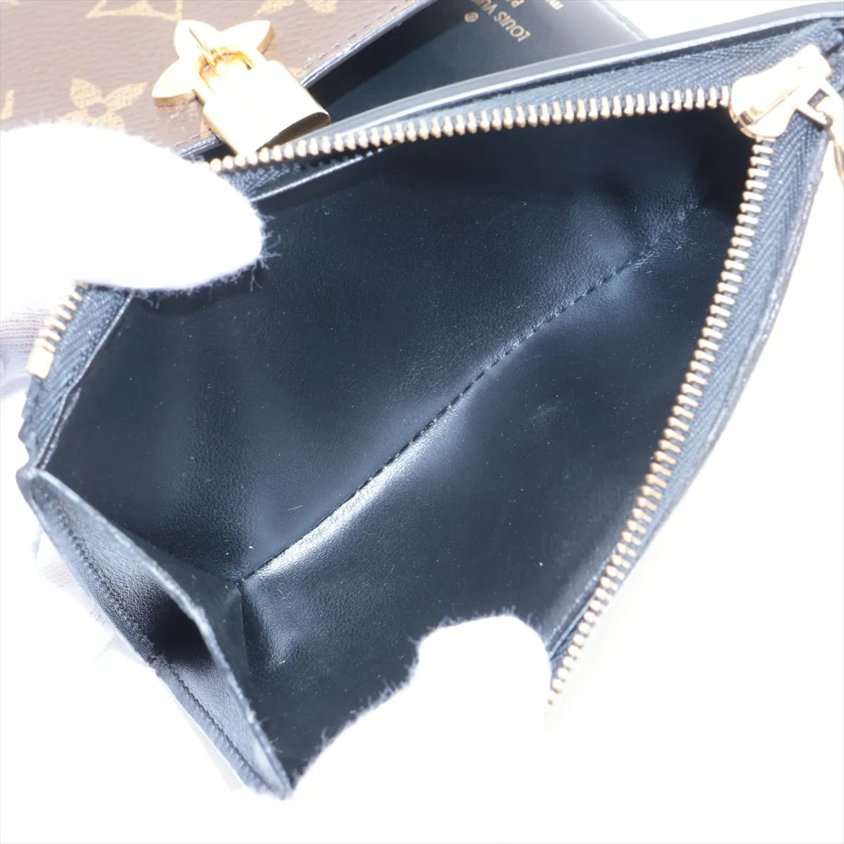 Louis Vuitton Monogram Flower Compact Wallet Black × Brown