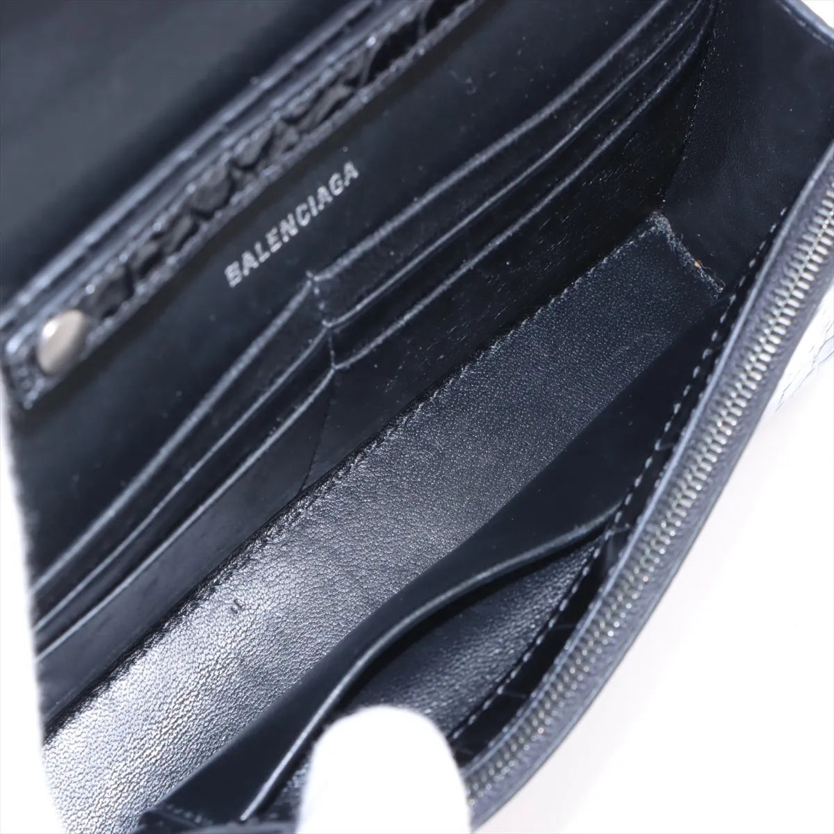 Balenciaga Hourglass Crocodile Wallet on Chain Black