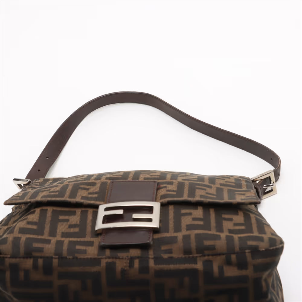 Fendi Zucca Mamma Baguette Canvas Leather Shoulder Bag Brown