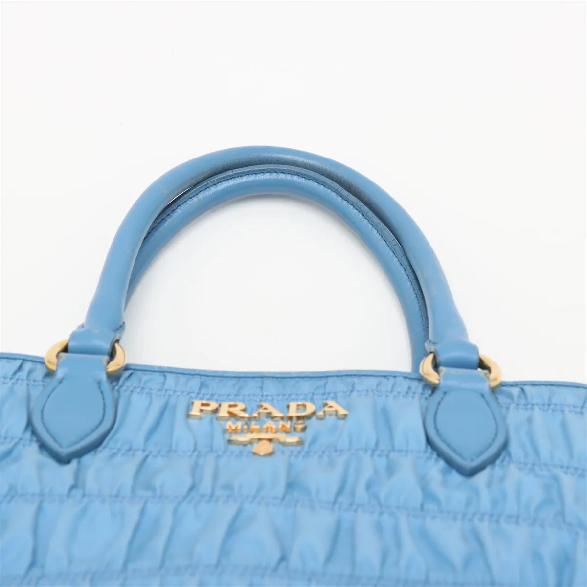 Prada Nappa Gaufre Nylon Leather Handbag Blue