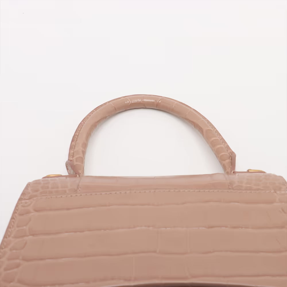 Balenciaga Hourglass Mock Croc Two-Way Handbag Beige