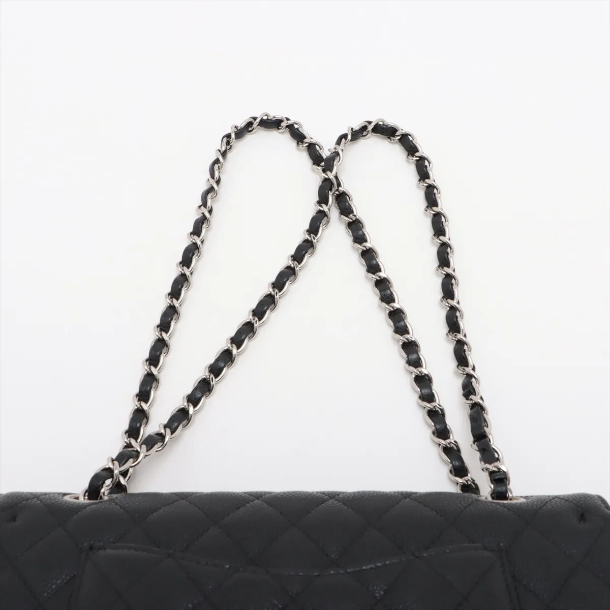 Chanel CC Logo Matelasse 25 Caviar Skin Double Flap Double Chain Bag Black