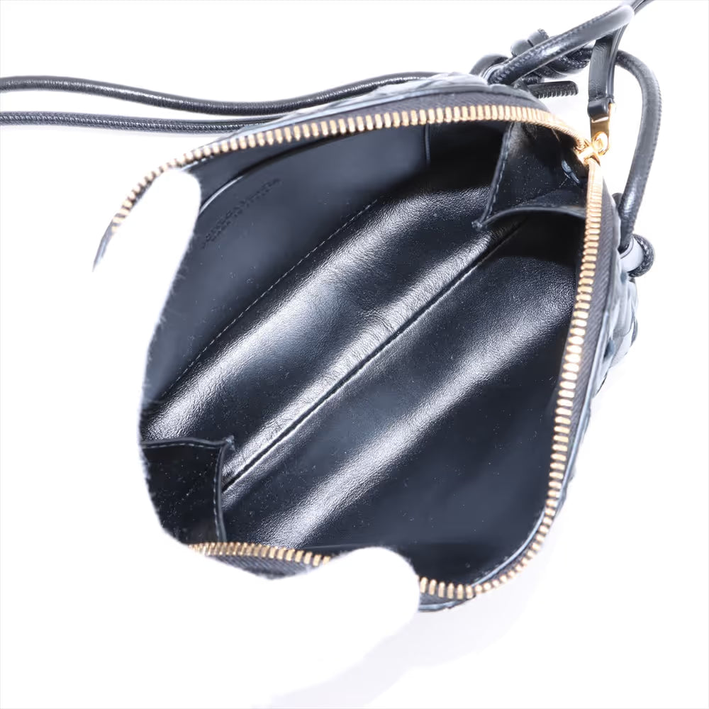Bottega Veneta Intrecciato Mini Loop Leather Shoulder Bag Black