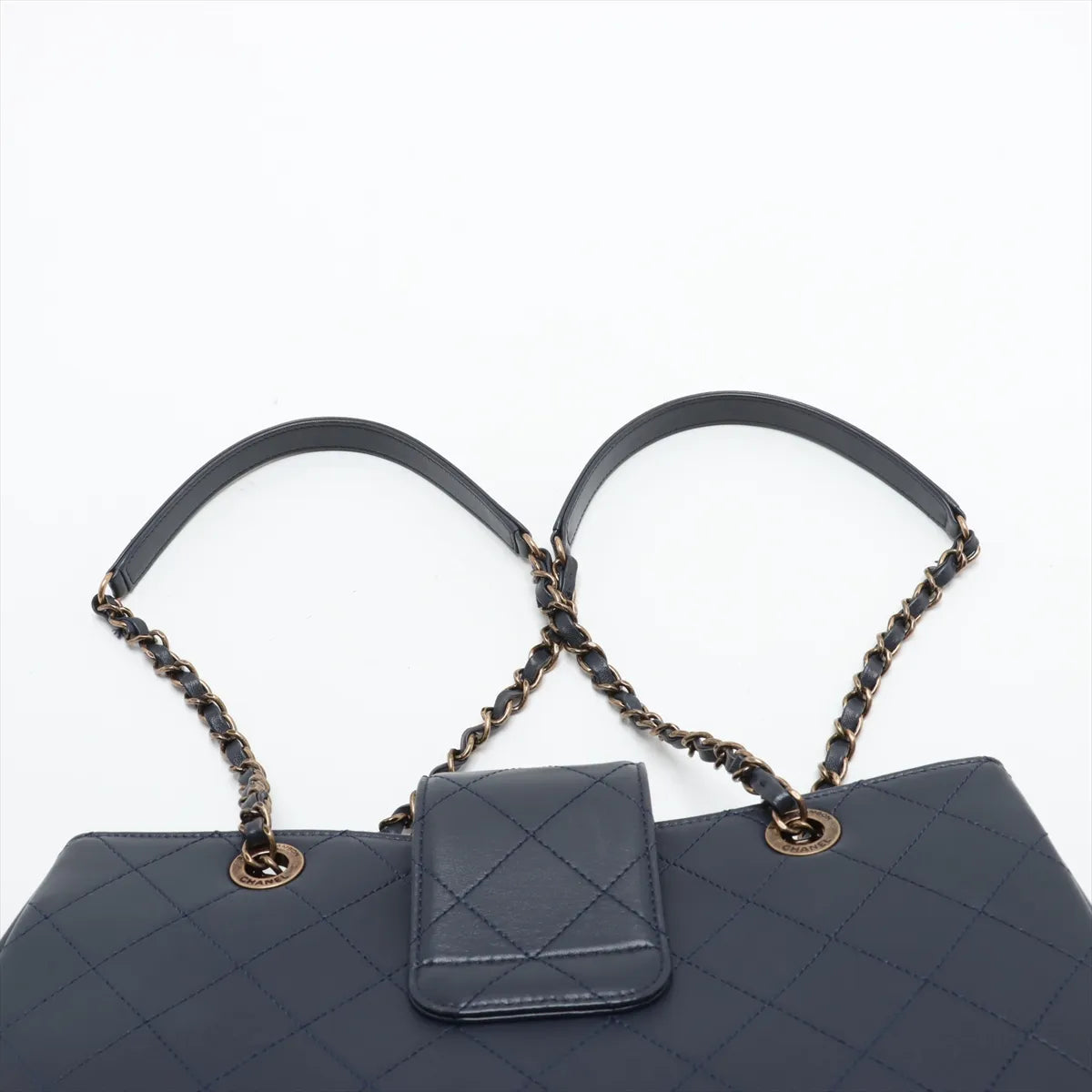 Chanel CC Logo Matelasse Leather Chain Tote Bag Navy Blue
