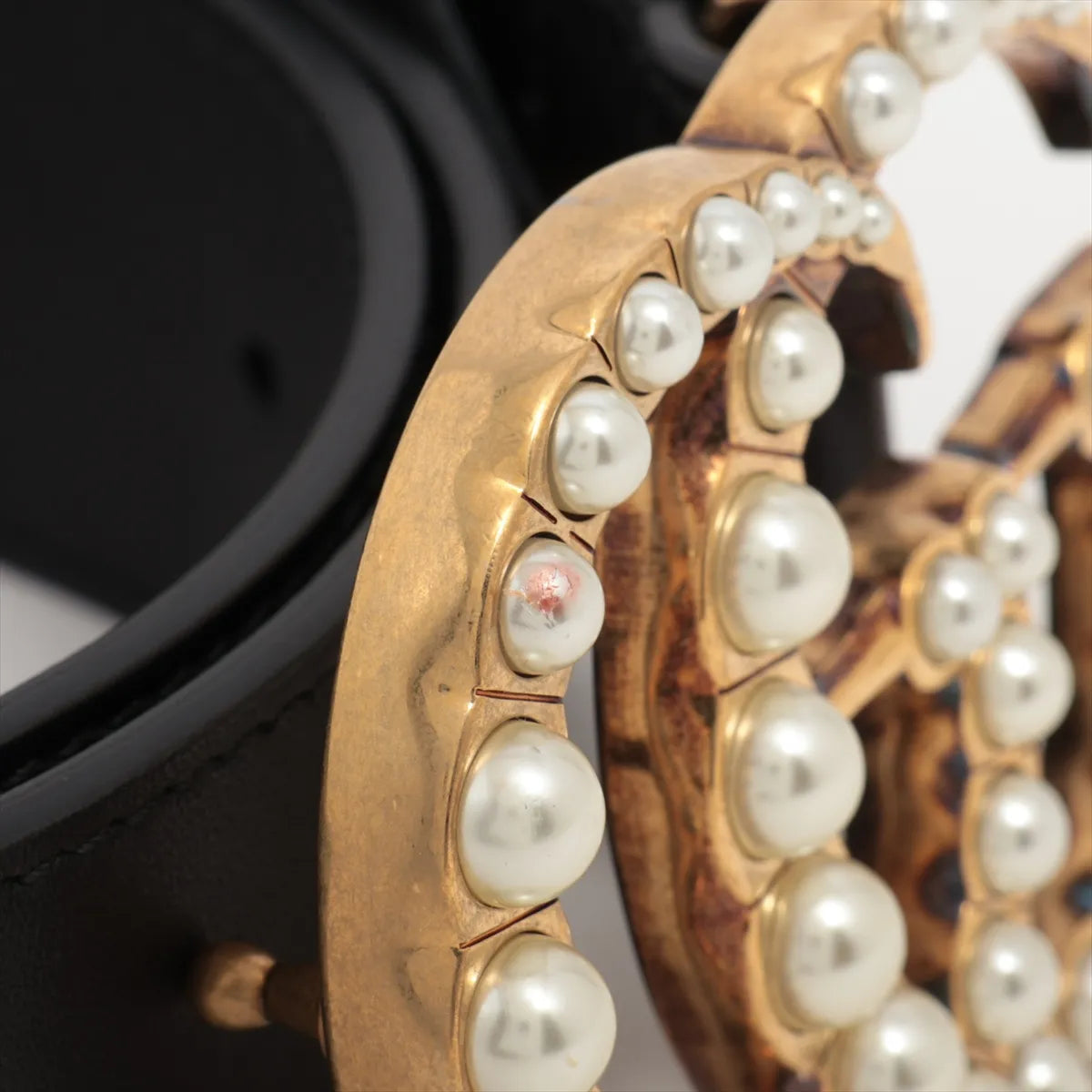 Gucci Double G Pearl Leather Belt Black