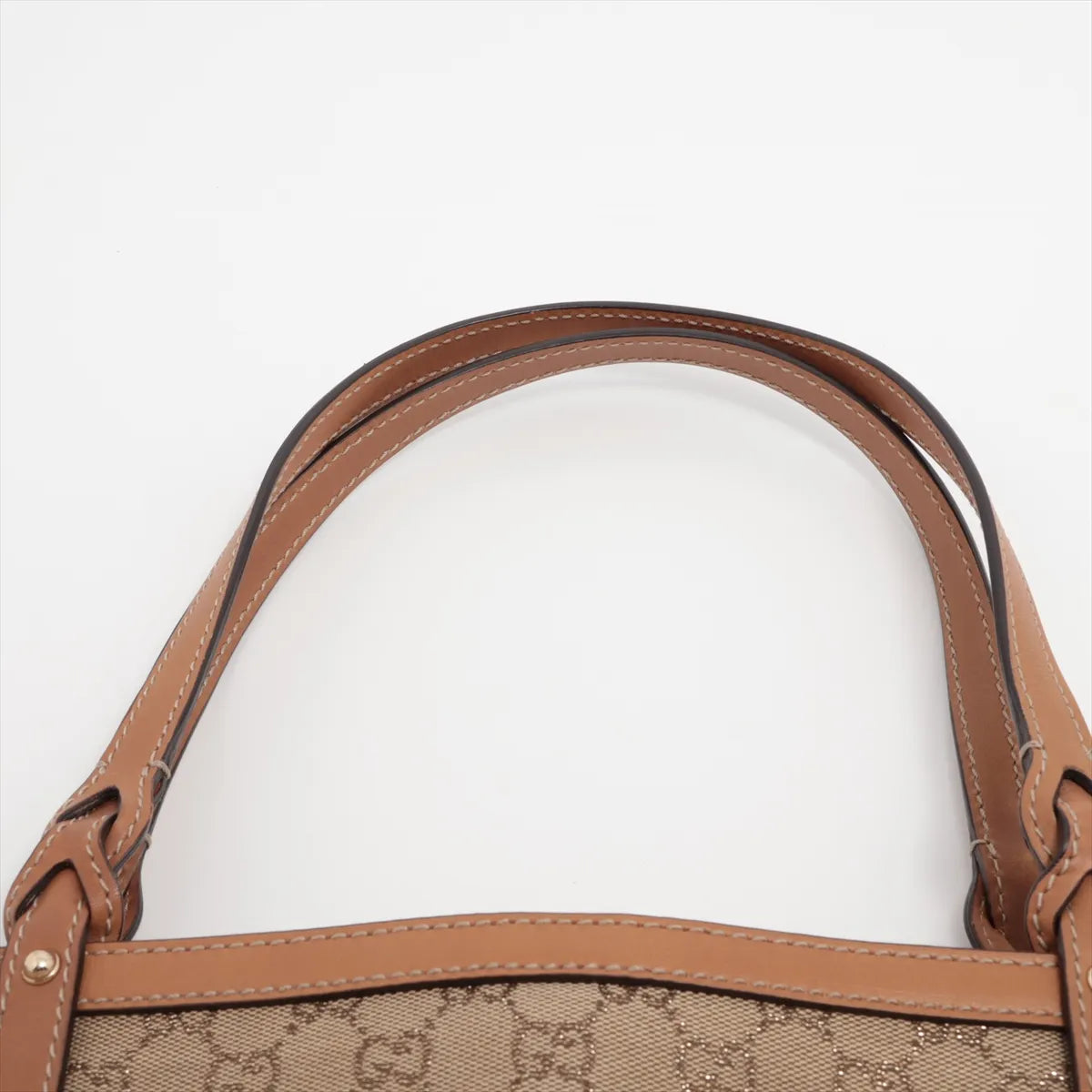 Gucci GG Canvas Leather Tote Bag in Beige Brown