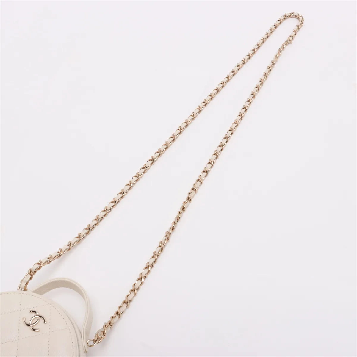 Chanel CC Logo Matelasse Caviar Skin Two-Way Round Shoulder Bag White