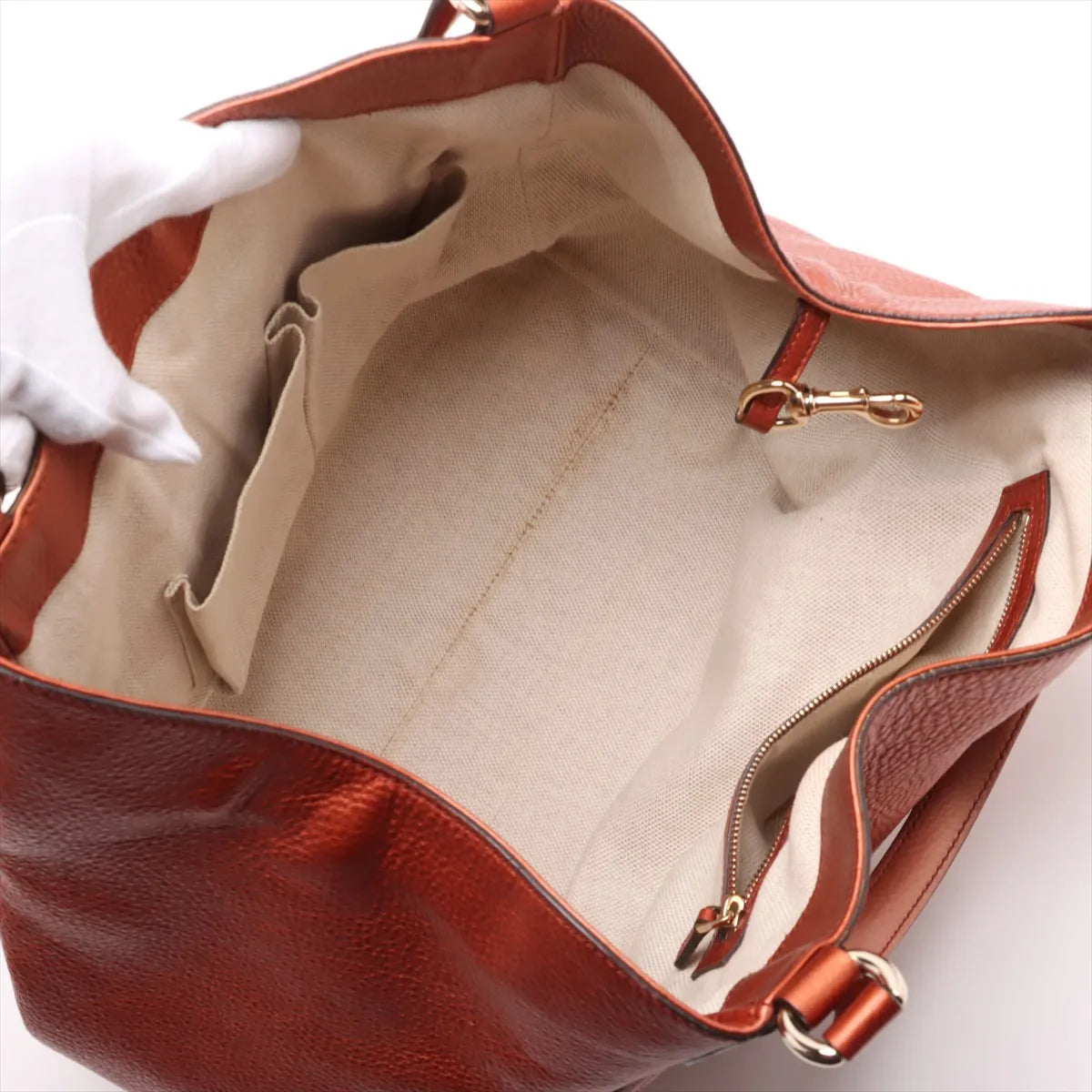 Gucci Soho Pebbled Leather Tote Bag Rust