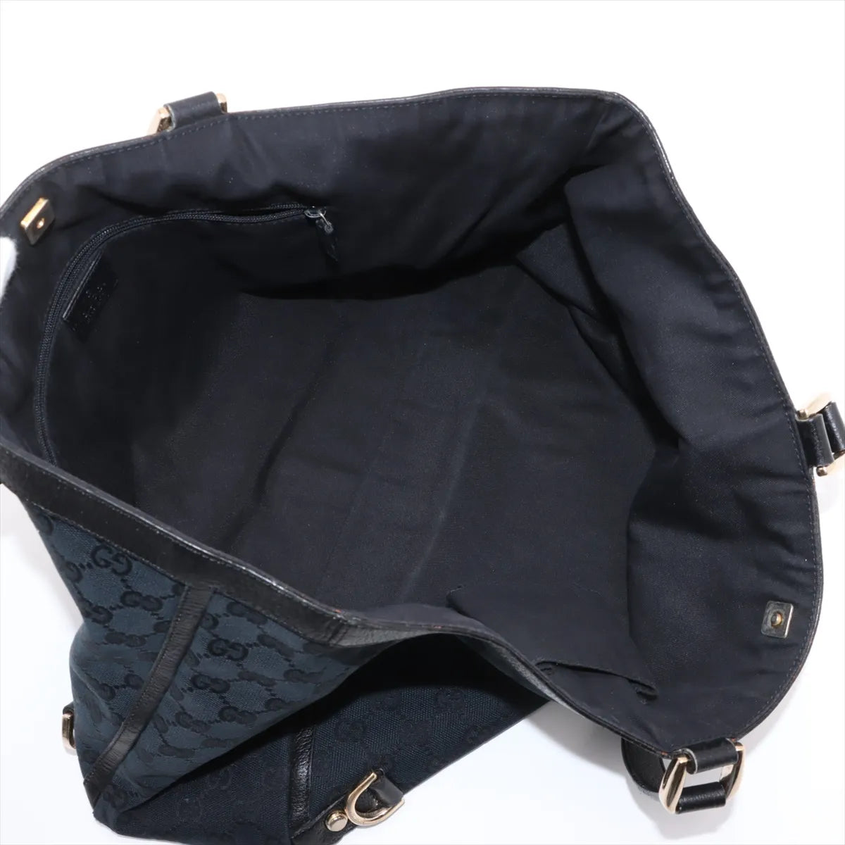 Gucci GG Logo Canvas Leather Tote Bag Black