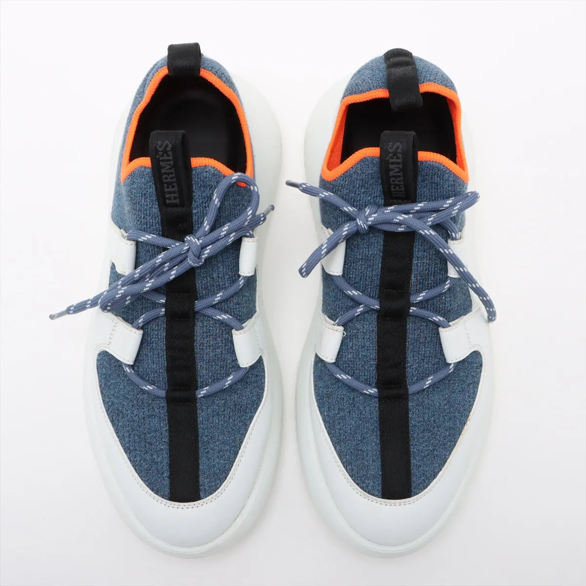 Hermes Duel Knit × Leather Sneakers Blue x White