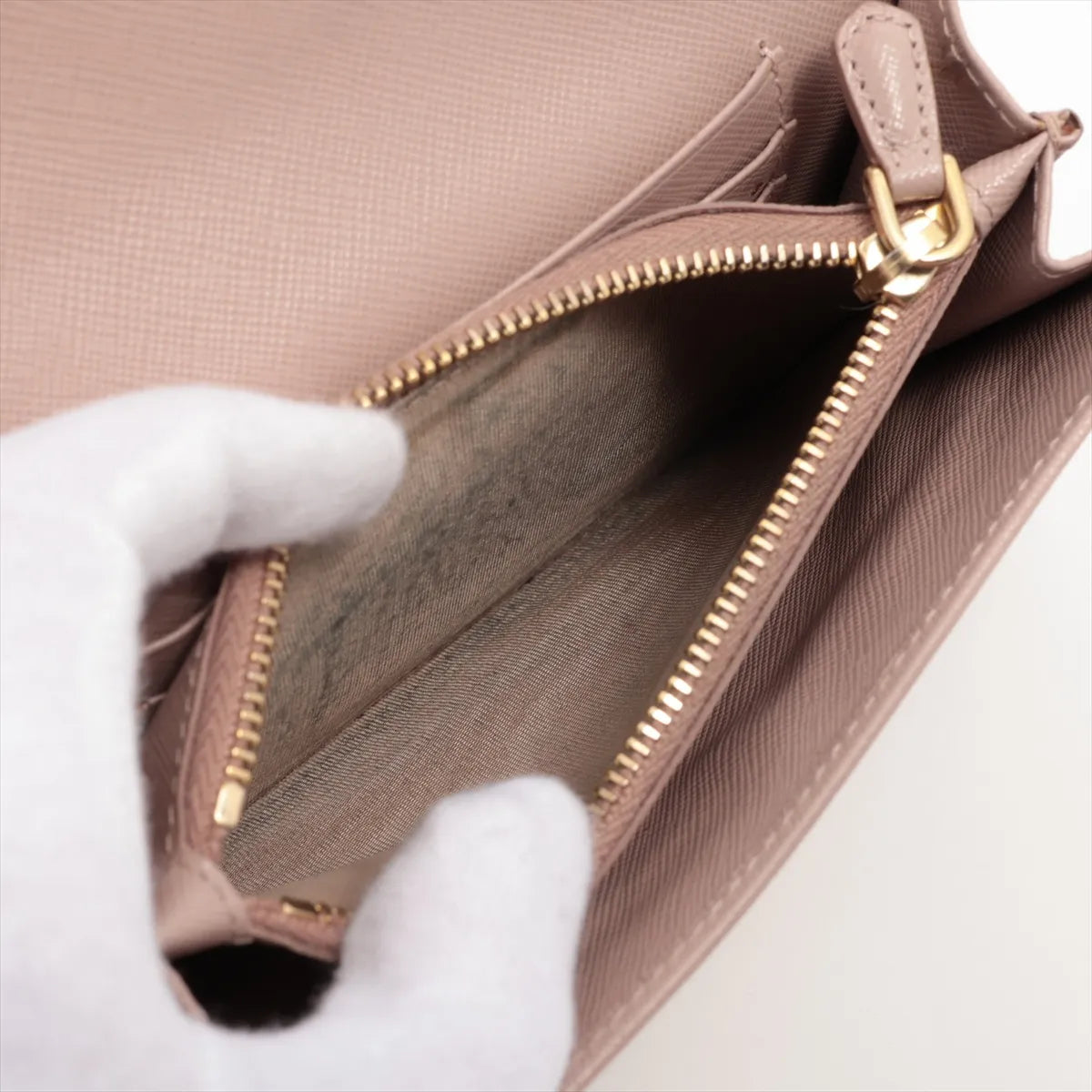 Prada Saffiano Leather Compact Wallet Beige