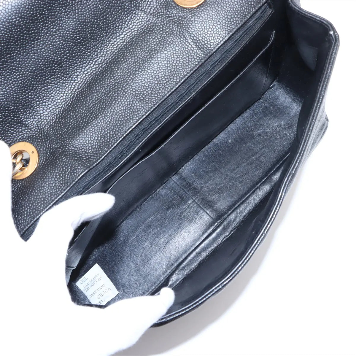 Chanel CC Logo Caviar Skin Single Flap Double Chain Bag Black