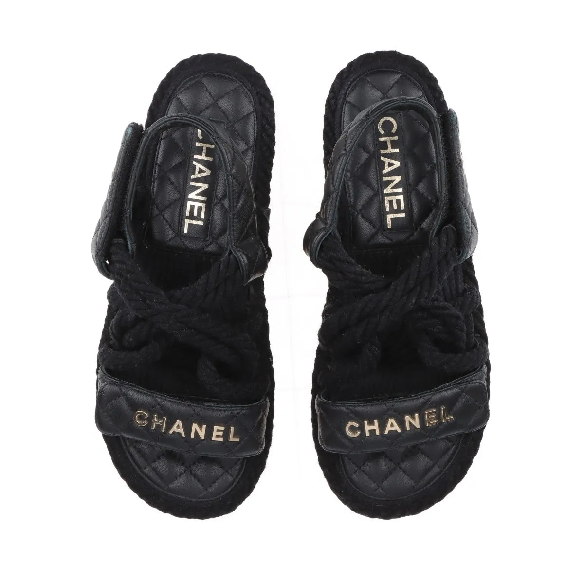 Chanel Logo Matelasse Leather Strap Sandal Black