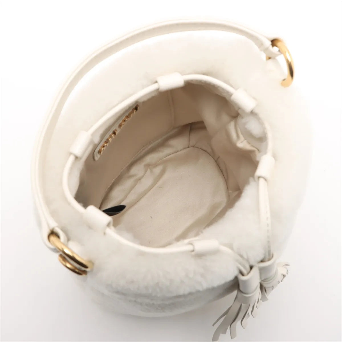 Miu Miu Fur Leather Two-Way Bucket Bag White