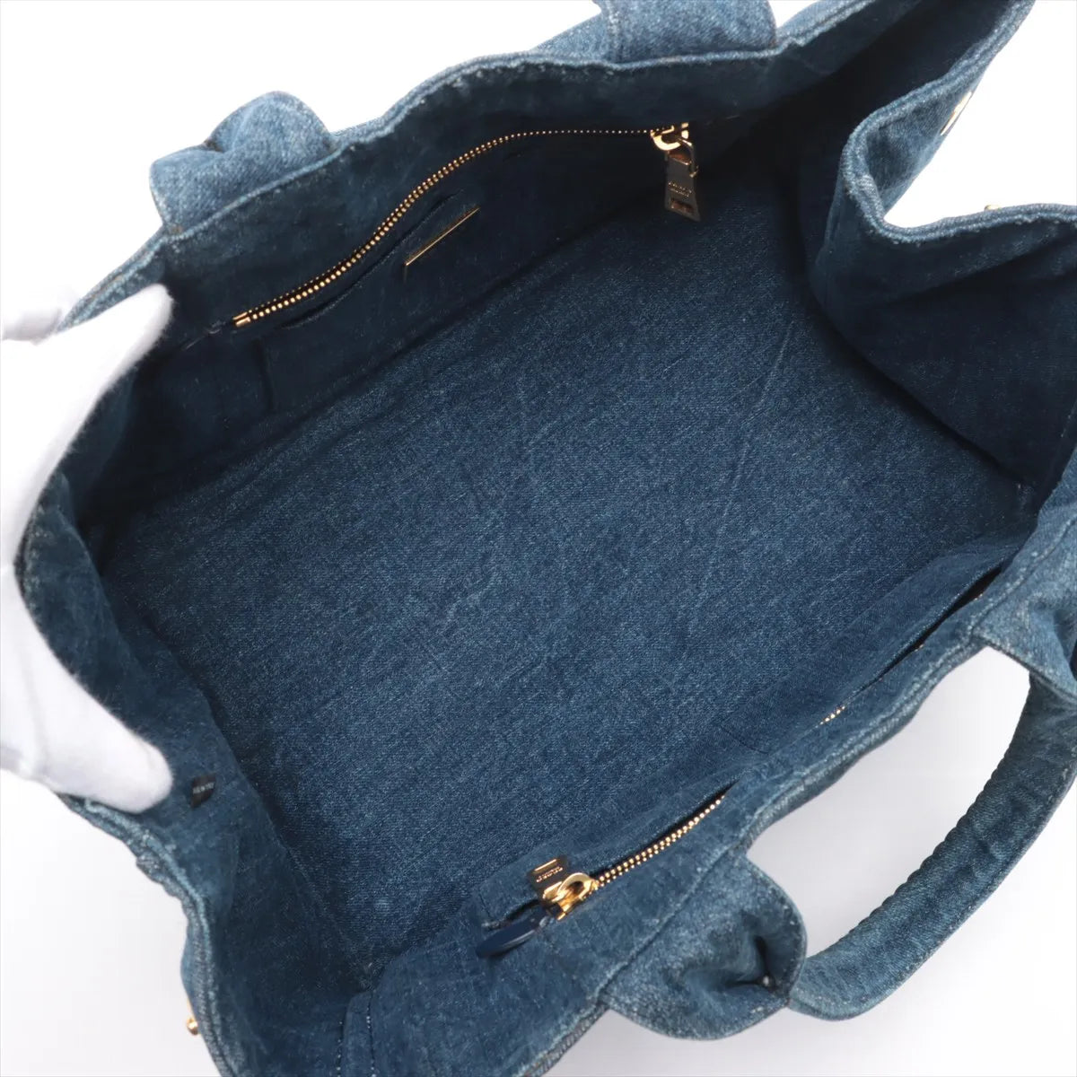 Prada Canapa Denim Tote Handbag Blue