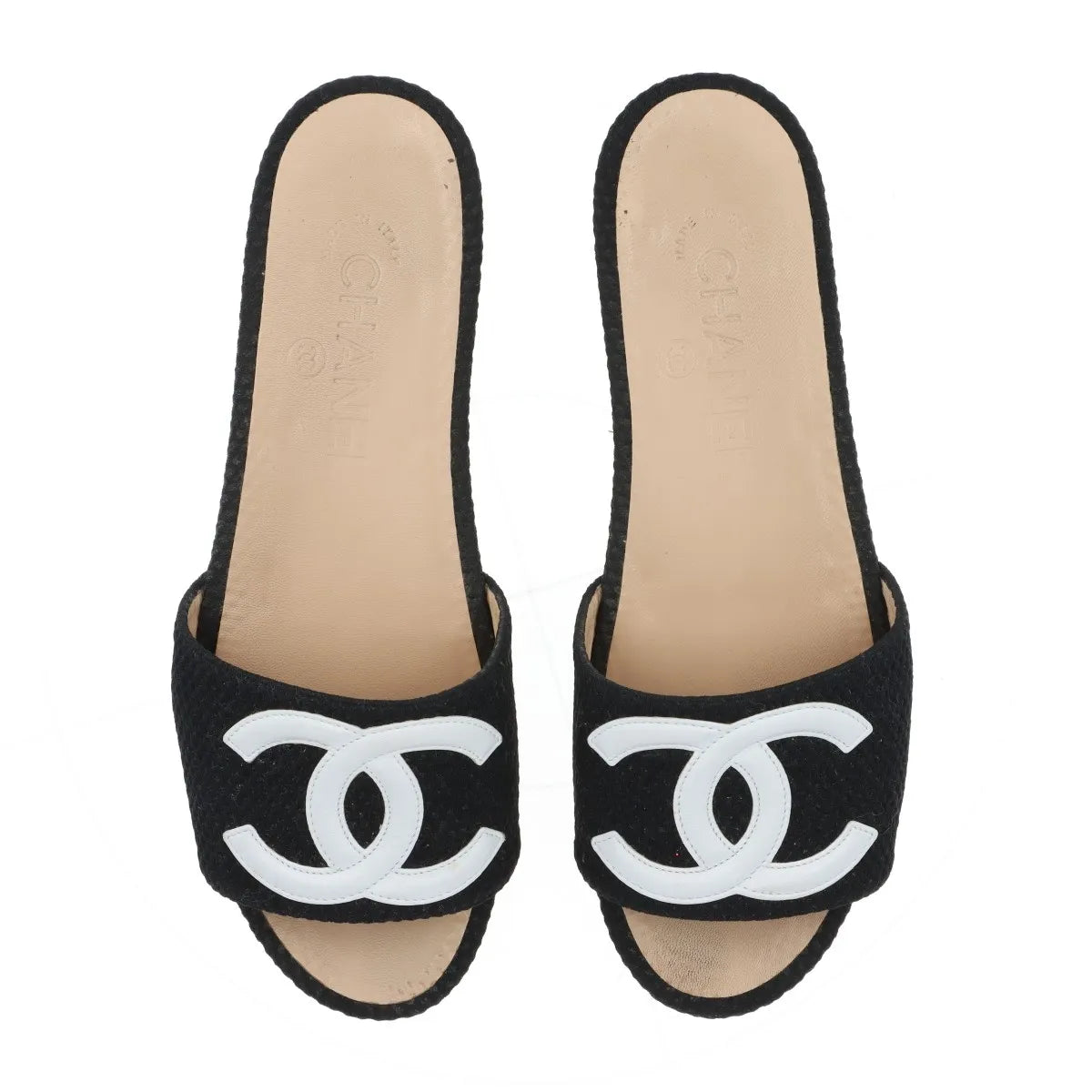 Chanel CC Logo Fabric Block Sandal Black
