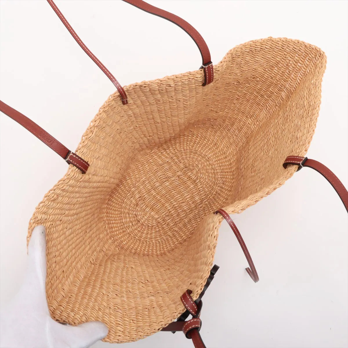 Loewe Small Basket Elephant Straw Bag Beige x Brown