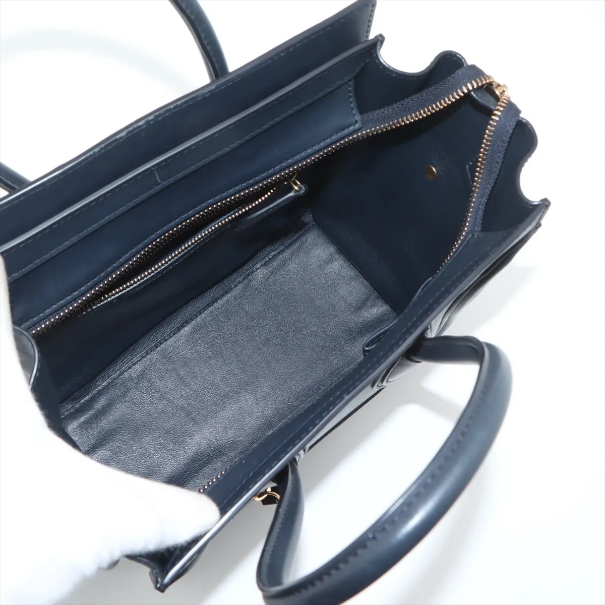 Celine Luggage Micro Shopper Leather Hand bag Navy Blue