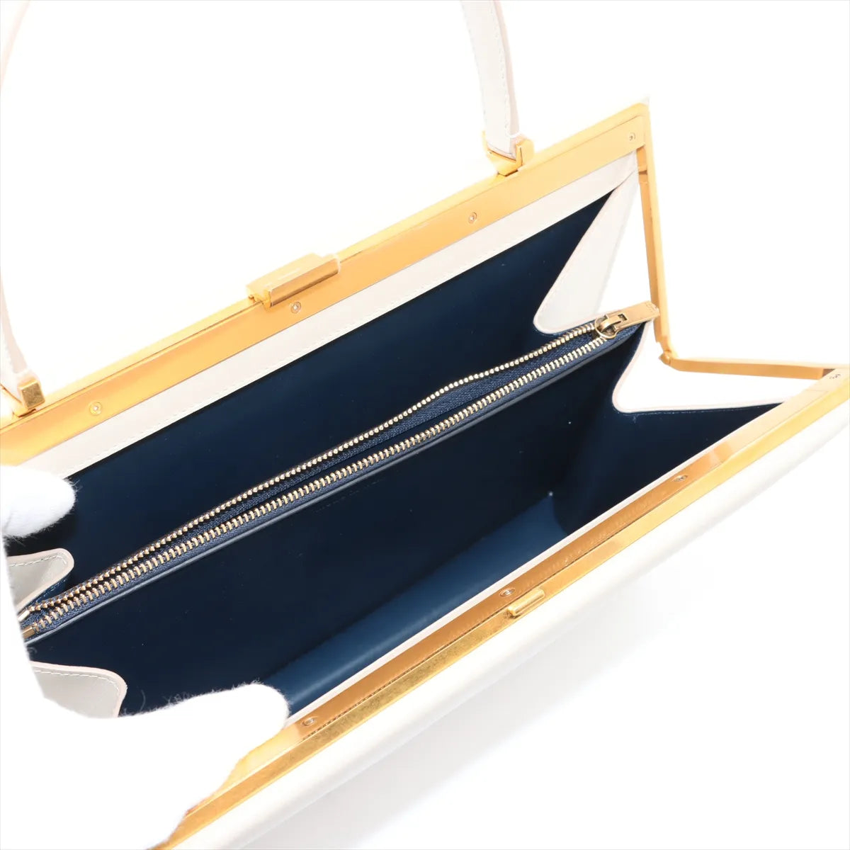 Celine Clasp Medium Leather Handbag Beige