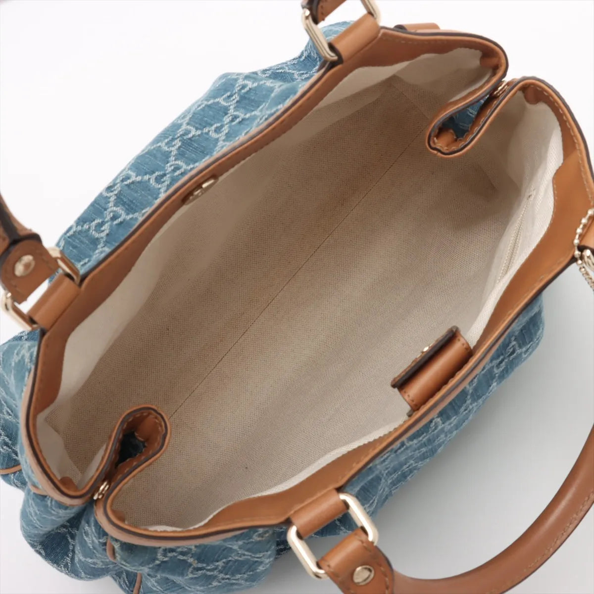 Gucci GG Logo Denim Leather Handbag Blue