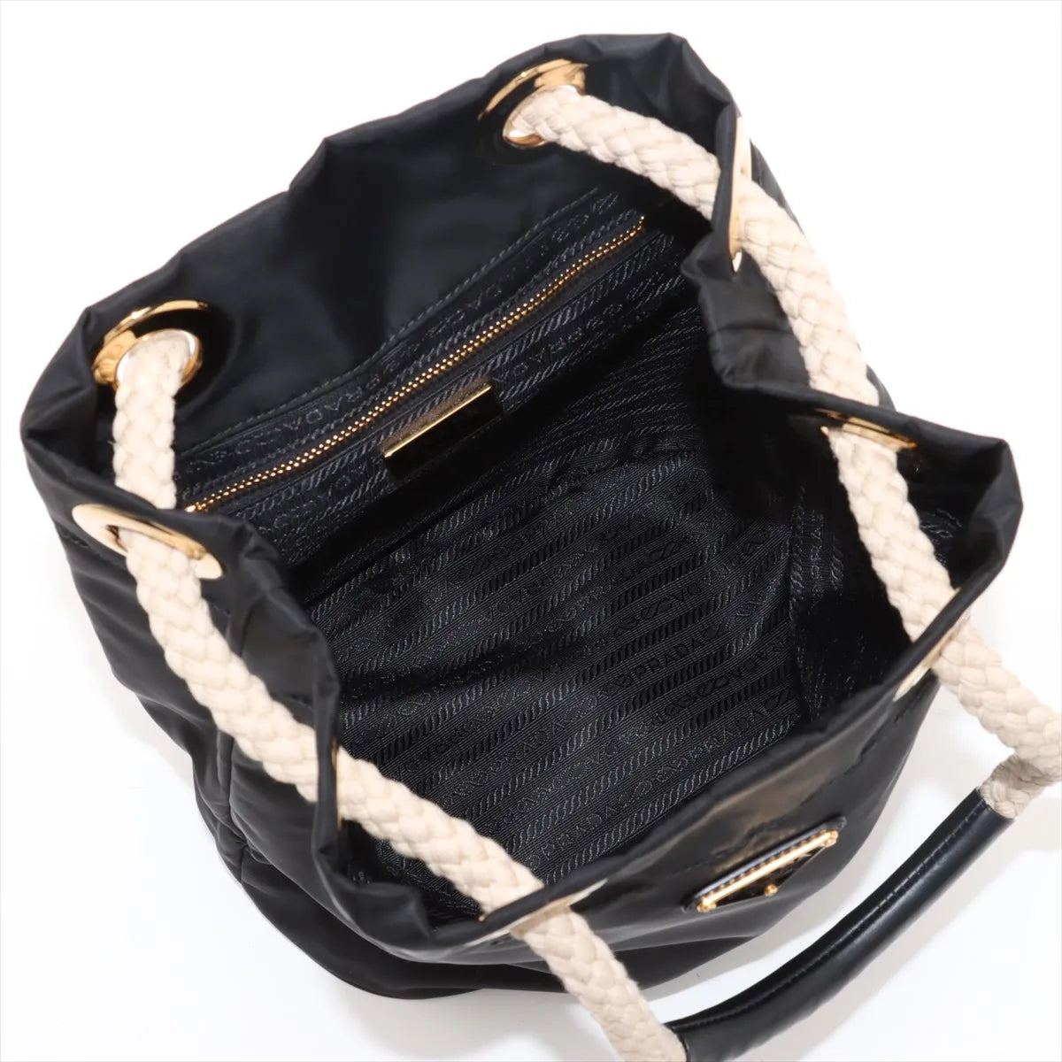 Prada Tessuto Nylon Leather Bucket Shoulder Bag Black