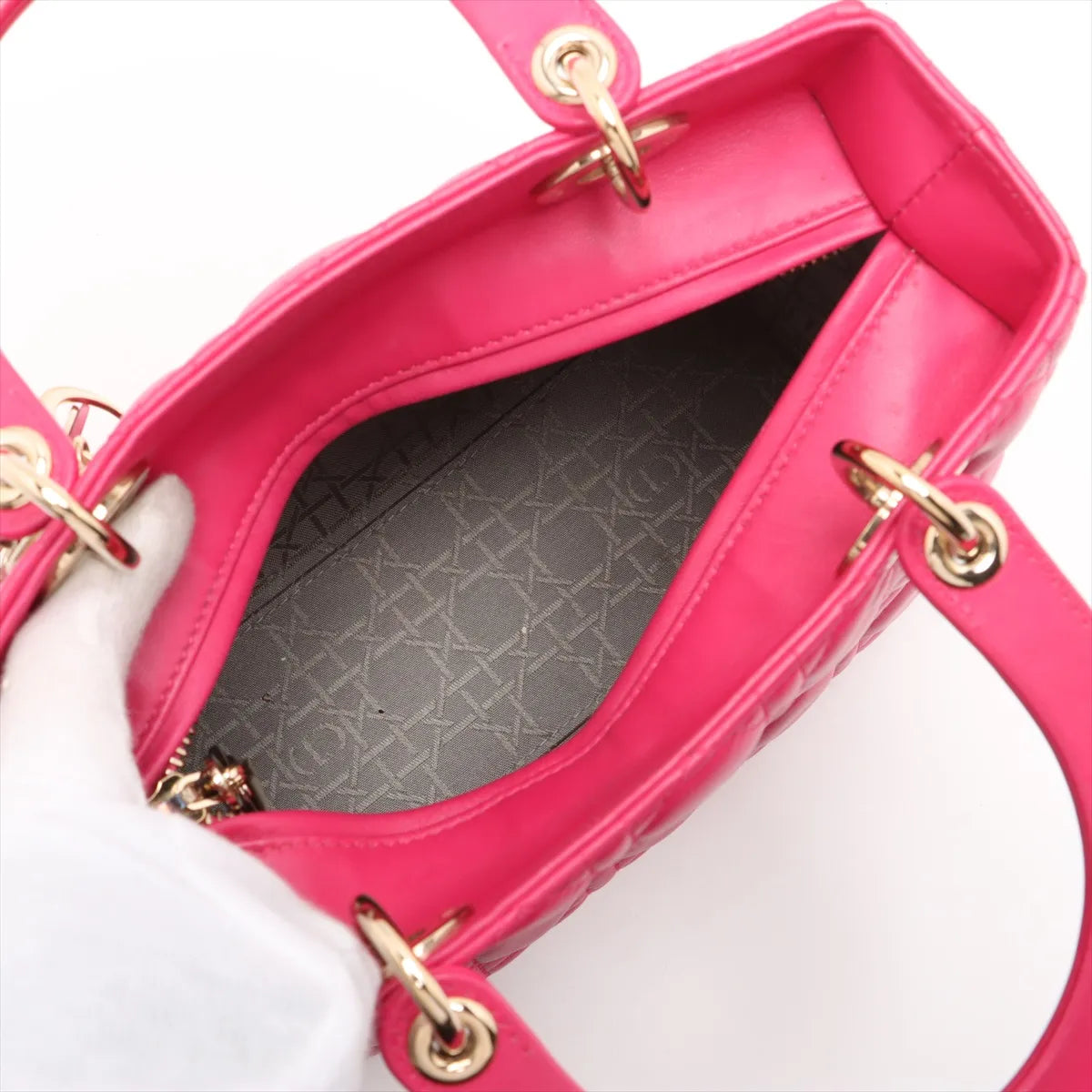 Christian Dior Lady Dior Cannage Leather Handbag Hot Pink