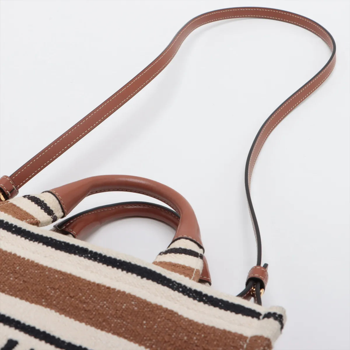 Celine Striped Canvas Leather Two-Way Handbag Brown