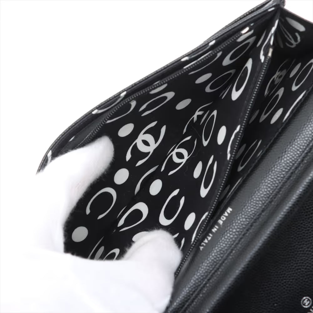 Chanel CC Logo Matelasse Caviar Skin Chain Shoulder Bag Black