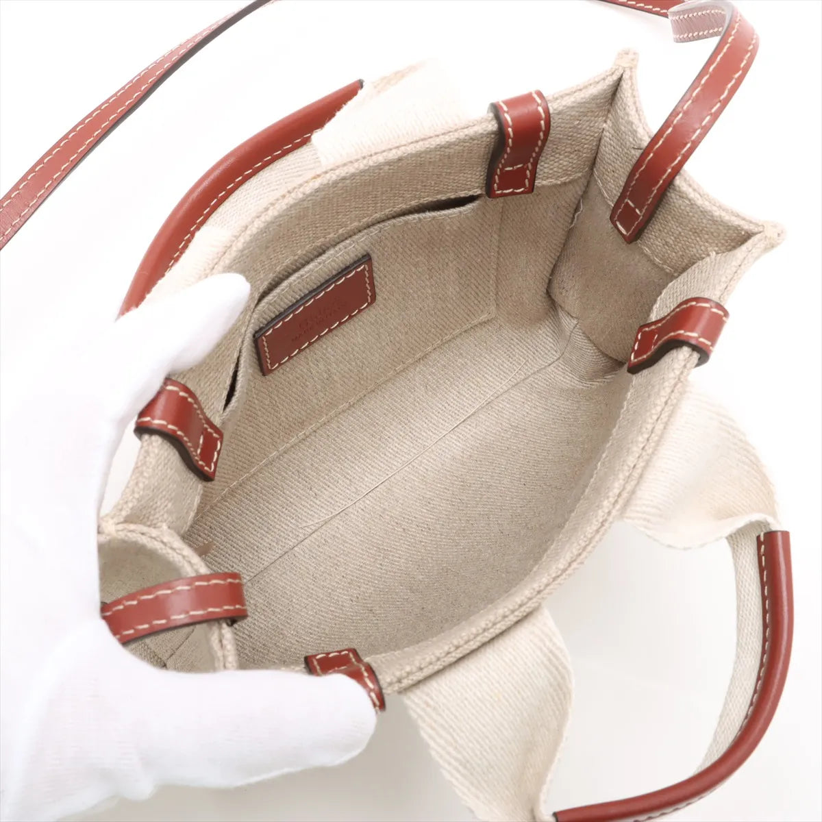 Chloe Woody Nano Canvas Leather Two-Way Handbag Beige×Brown