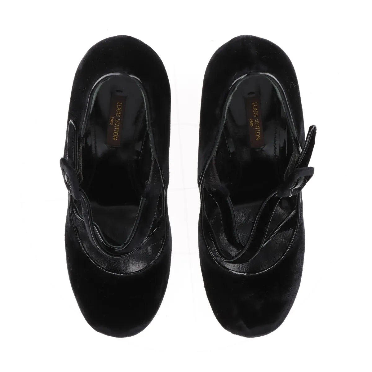 Louis Vuitton Veau Velours Strap Wedge Stud Pumps Black