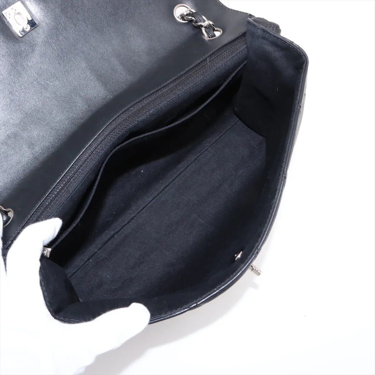 Chanel CC Logo Big Matelasse Lambskin Single Flap Double Chain Bag Black
