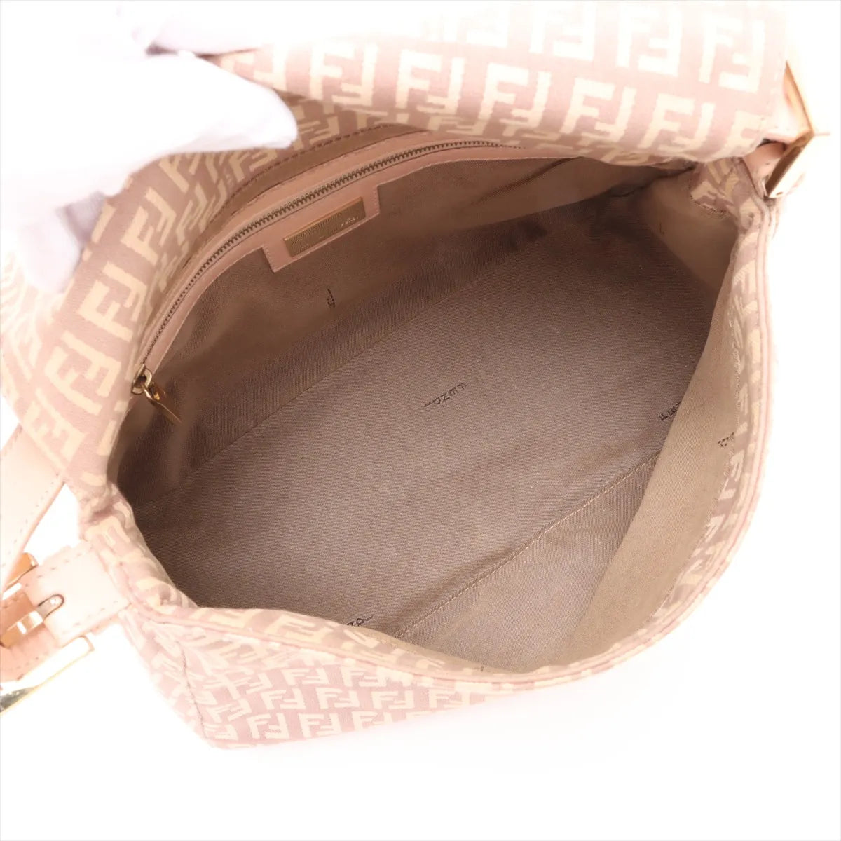 Fendi Zucchino Mamma Baguette Canvas Leather Shoulder Bag Pink x Beige