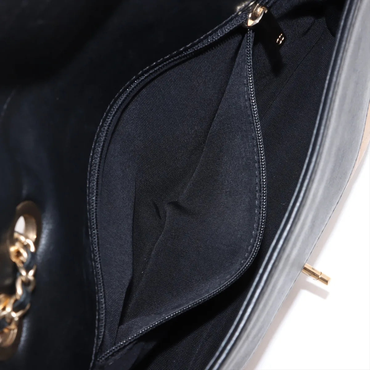 Chanel CC Logo Matelasse Leather Single Flap Double Chain Bag Beige x Black