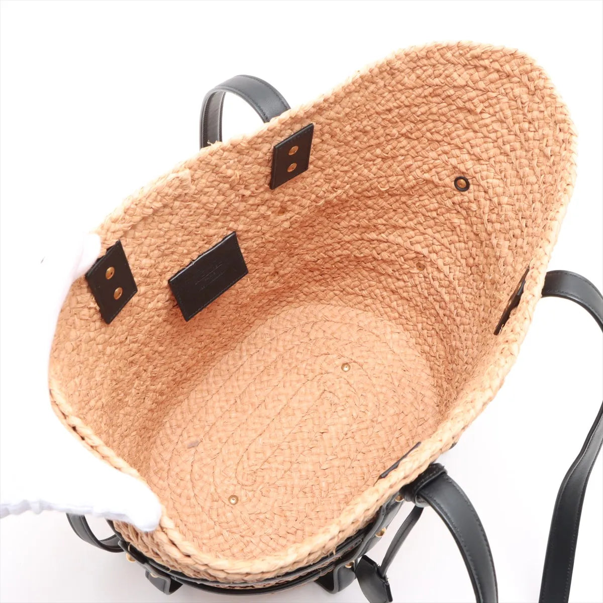 Saint Laurent Paris Panier Raffia Leather Straw Bag Beige x Black