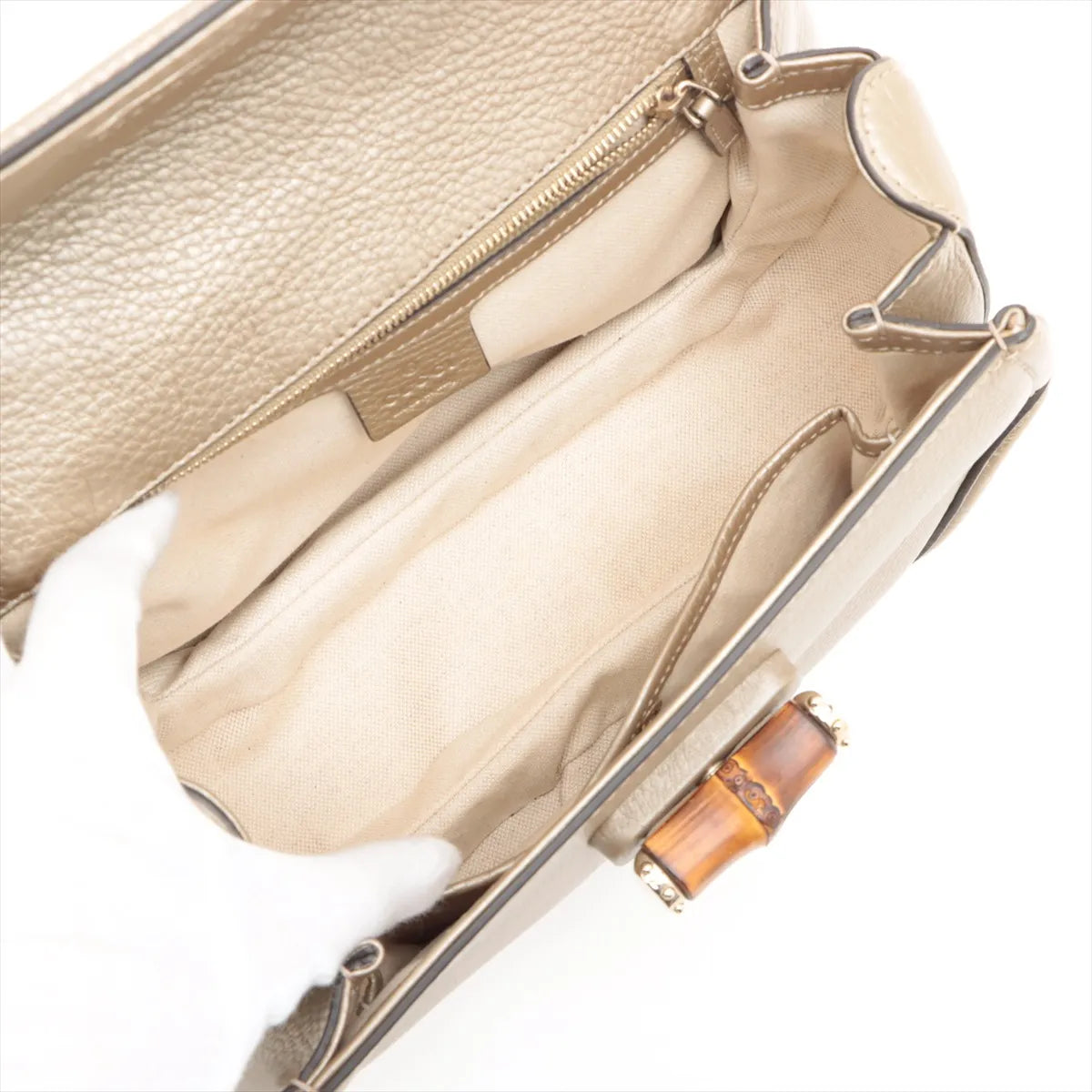 Gucci New Bamboo Leather Handbag Gold