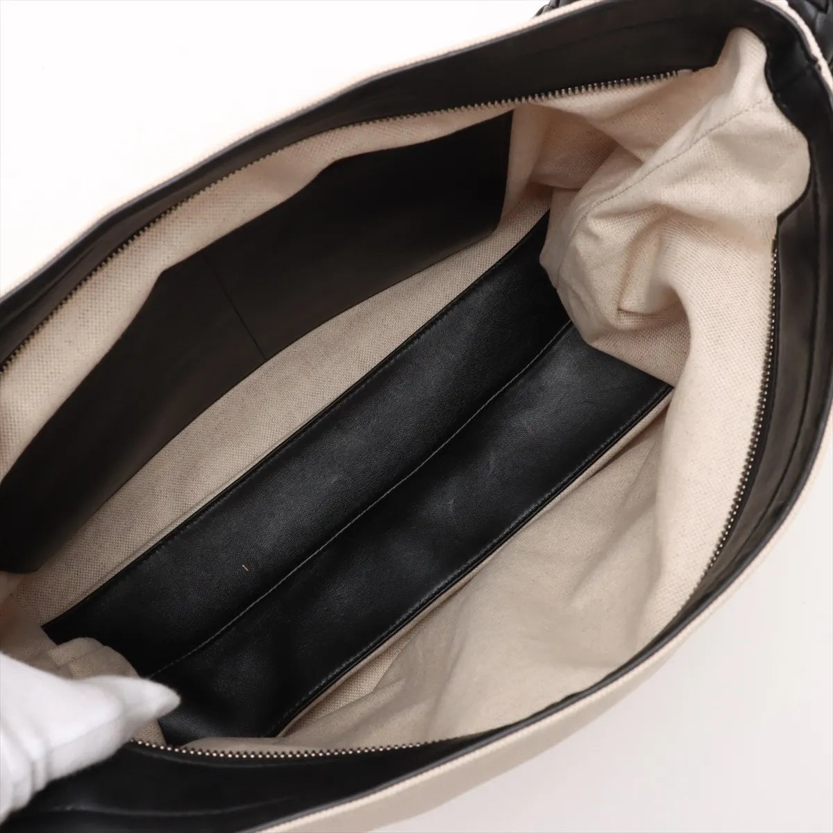 Bottega Veneta Vintage Canvas Leather Shoulder Bag Beige