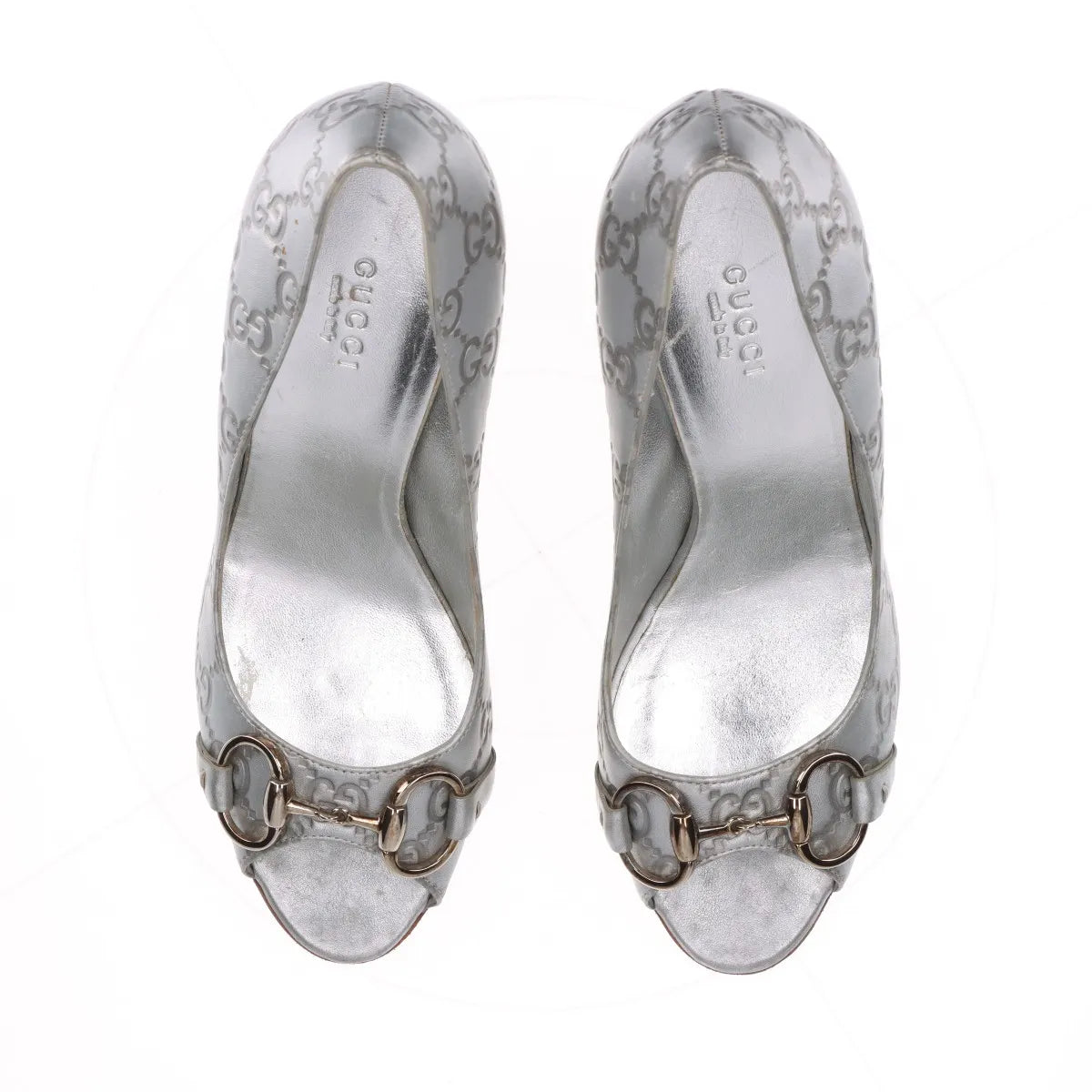 Gucci GG Logo Open-toe Pumps Silver