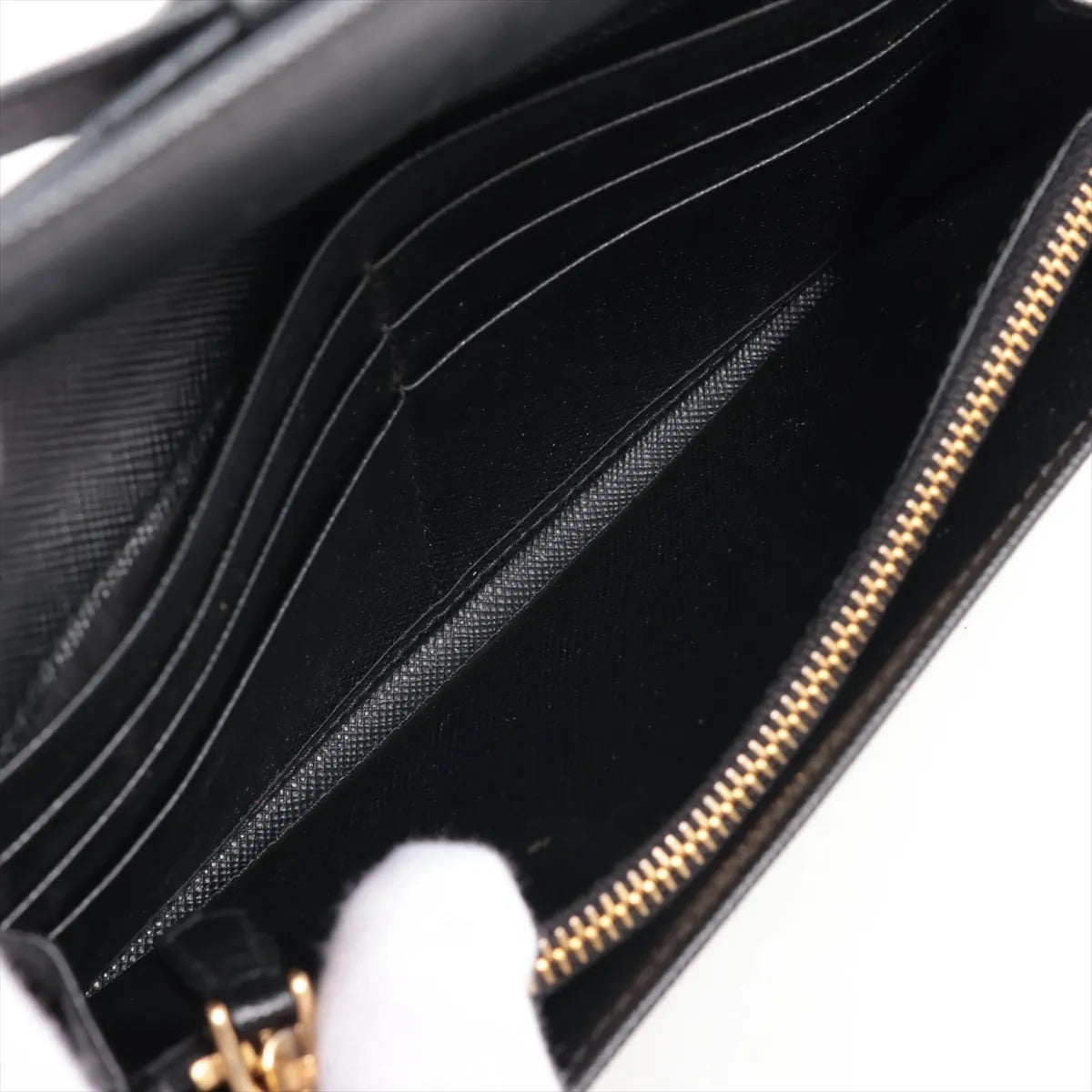 Prada Saffiano Leather Ribbon Long Wallet Black