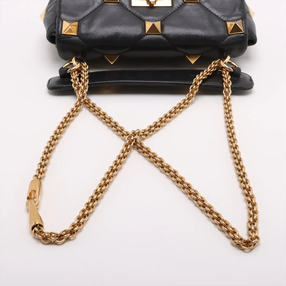 Valentino Garavani Roman Stud Leather Two-Way Chain Shoulder Bag Black