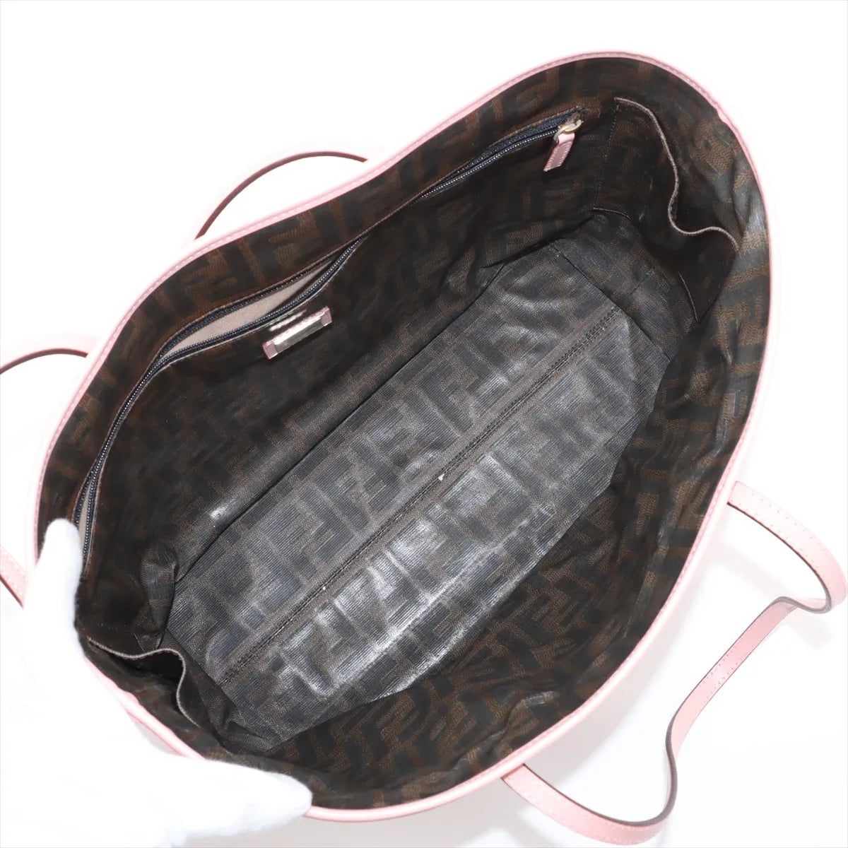 Fendi Zucca Interwoven Leather Tote Bag Pink