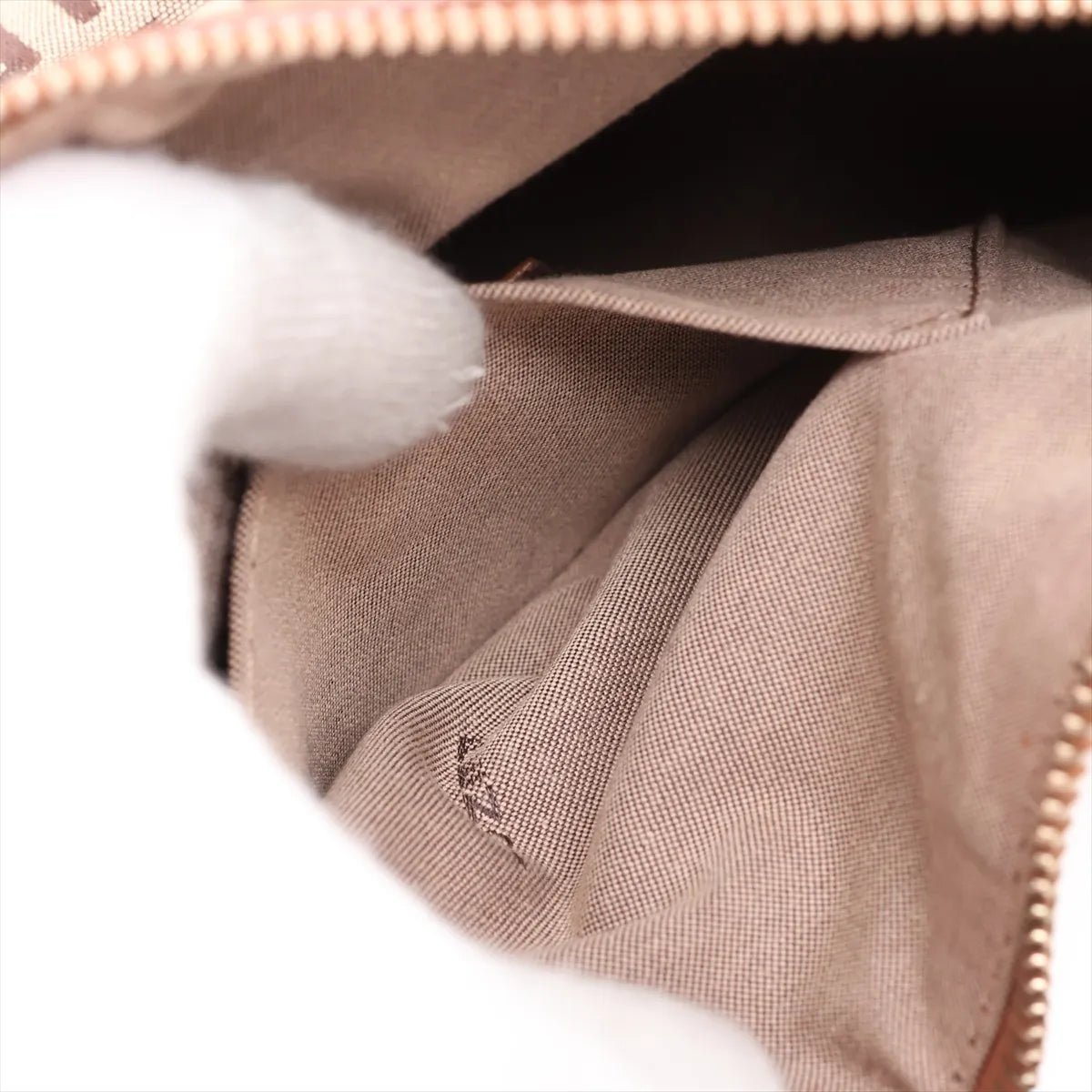 Fendi Zucchino Canvas Leather Shoulder Bag Beige×Brown