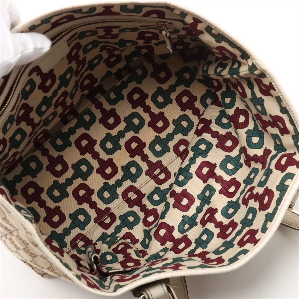 Gucci GG Logo Canvas Leather Tote Bag Beige x White