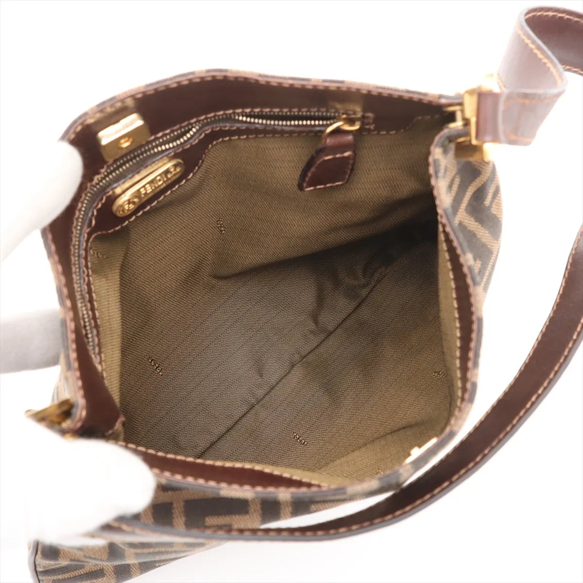 Fendi Zucca Canvas Leather Shoulder Bag Brown