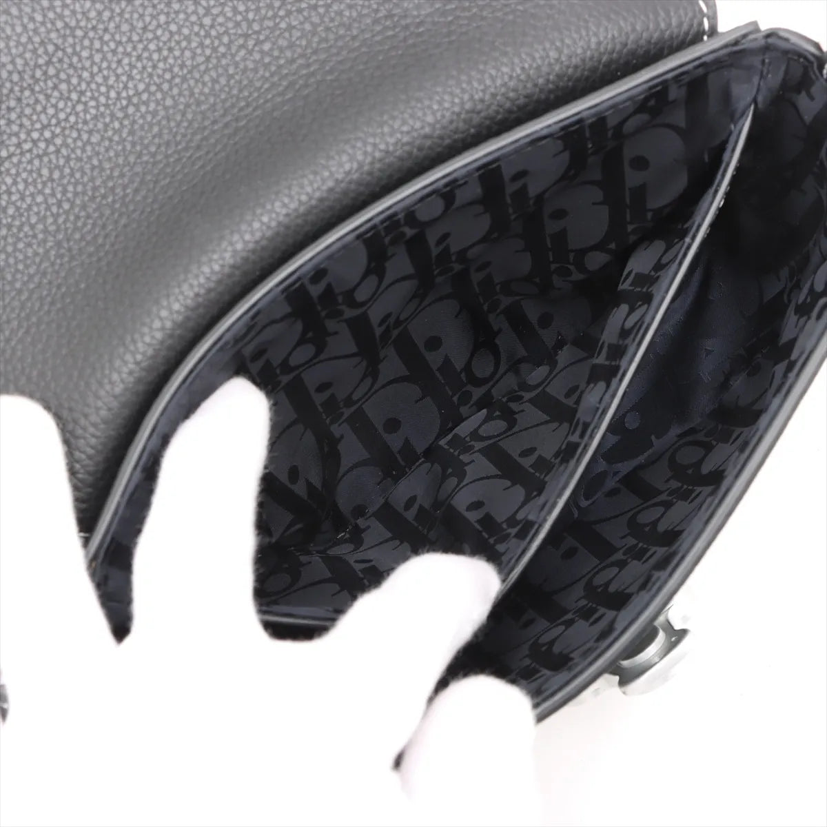 Christian Dior Saddle Leather Shoulder Bag Navy Blue
