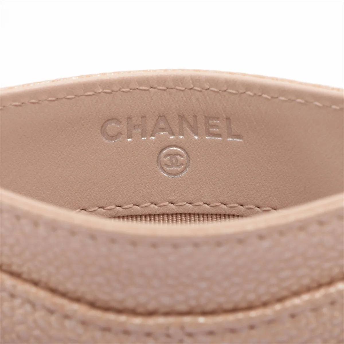 Chanel CC Logo Matelasse Caviar Skin Card Case Beige