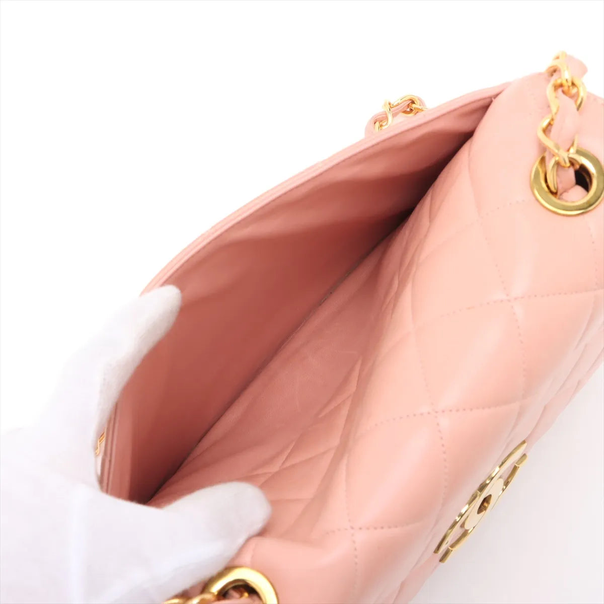 Chanel CC Logo Matelasse Lambskin Single Flap Single Chain Bag Pink