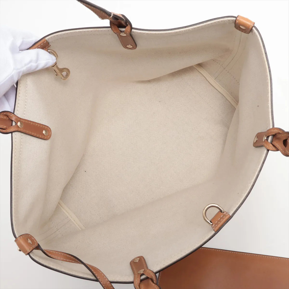 Gucci GG Canvas Leather Tote Bag in Beige Brown